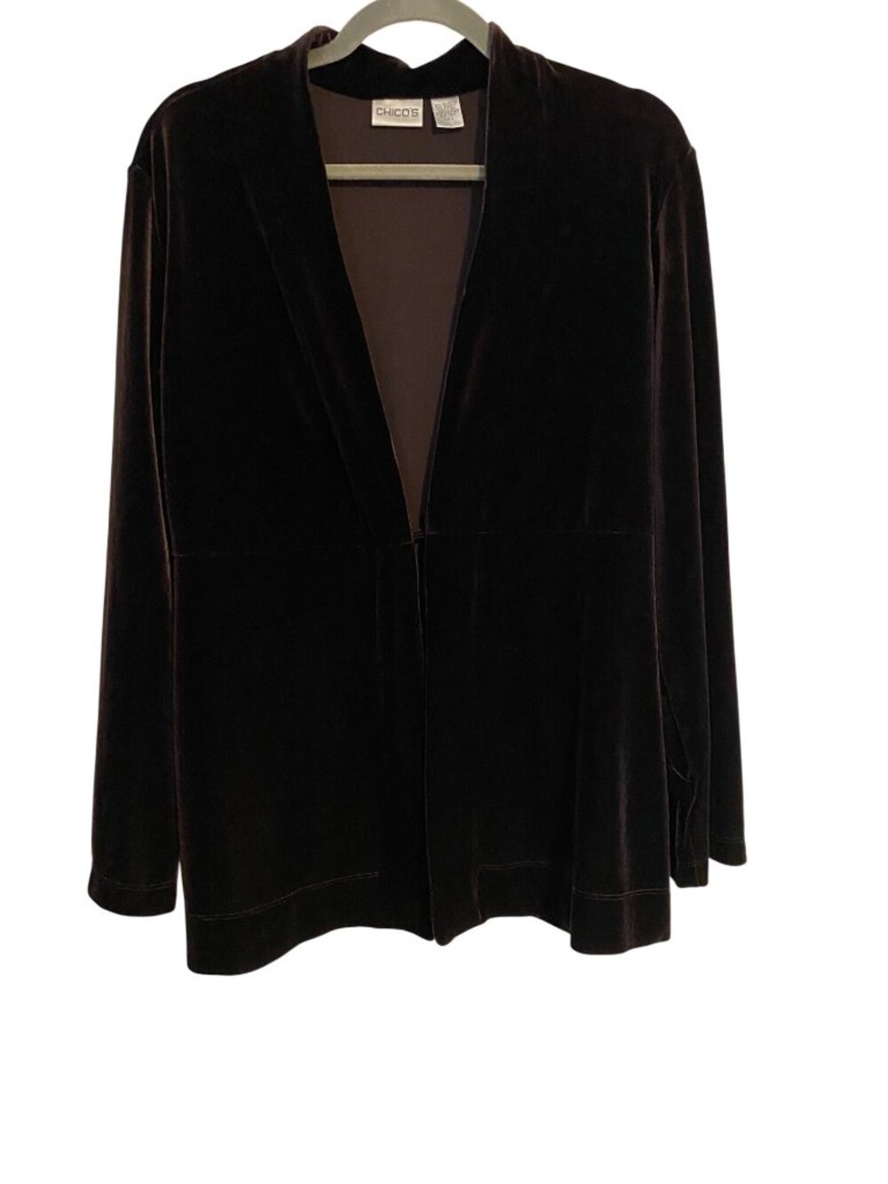 Chicos 2 Women's L Dark Brown Blazer Velvet Jacket Long Sleeve Preppy Elegant